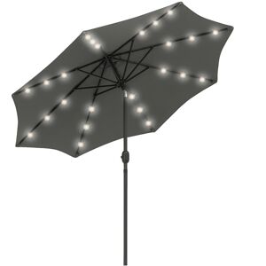 MHSTAR UK LTD Outsunny 2.7m Patio Garden Umbrella Outdoor Parasol with Tilt Crank and 24 LEDs Lights (Grey)