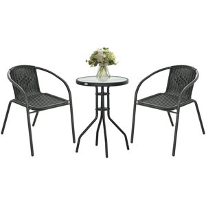MHSTAR UK LTD Outsunny 3 Pieces Rattan Bistro Set, 2 Seater Garden Furniture Set with Coffee Table and Stackable Chairs, Wicker Outdoor Table and Chairs for Garden,