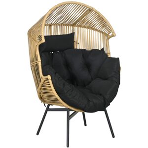 MHSTAR UK LTD Outsunny PE Rattan Leisure Chair with 14cm Thick Seat Cushion, Steel Frame Garden Egg Chair with Comfortable Headrest, Adjustable Feet, Sand