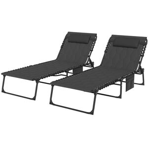 MHSTAR UK LTD Outsunny 2 Piece Foldable Sun Lounger Set with 5-level Reclining Back, Outdoor Tanning Chairs Sun Loungers with Build-in Padded Seat, Side Pocket, Hea