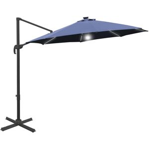 MHSTAR UK LTD Outsunny 3(m) Cantilever Roma Parasol Garden Sun Umbrella Outdoor Patio with Crank & Tilt Aluminum Frame LED Solar Light Cross Base 360° Rotating, Bl