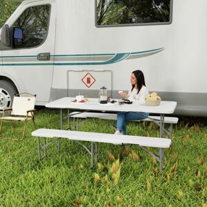 MHSTAR UK LTD Outsunny 3 Piece 6ft Folding Picnic Table and Bench Set, Portable HDPE Camping Table and Chairs with Carrying Handles for Indoor Outdoor, Dining, Camp