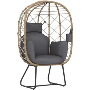 MHSTAR UK LTD Outsunny Rattan Egg Chair Outdoor Indoor Wicker Chair with Thickened Cushion and Headrest, Standing Garden Egg Chair with Cup Holder, Metal Frame for
