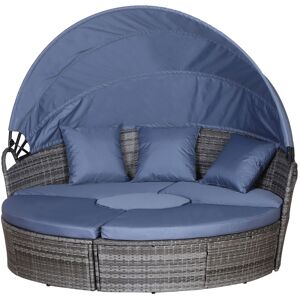 MHSTAR UK LTD Outsunny PE Rattan Lounge Set, 5 Pieces Patio Conversation Furniture Set, Garden Round Sofa Bed with Cushion and Retractable Canopy, Grey