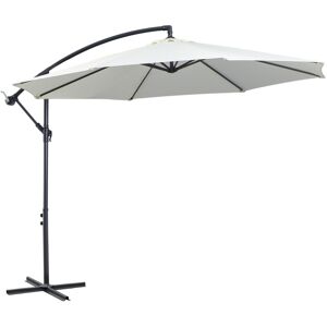 MHSTAR UK LTD Outsunny 3(m) Garden Banana Parasol Hanging Cantilever Umbrella with Crank Handle, 8 Ribs and Cross Base for Outdoor, Sun Shade, Cream White