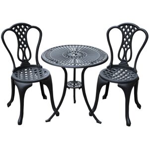 MHSTAR UK LTD Outsunny 3 Piece Patio Cast Aluminium Bistro Set Garden Outdoor Furniture Table and Chairs Shabby Chic Style