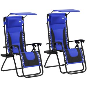 MHSTAR UK LTD Outsunny Zero Gravity Lounger Chair Set of 2, Folding Reclining Patio Chair with Shade Cover, Cup Holder, Soft Cushion and Headrest for Poolside, Camp
