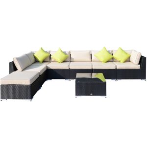 MHSTAR UK LTD Outsunny 8 Pieces PE Rattan Corner Sofa Set with Thick Cushions, Aluminium Outdoor Rattan Garden Furniture Set with Glass Top Table, No Assembly Requi