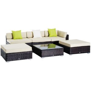 MHSTAR UK LTD Outsunny 6 PC Rattan Sofa Coffee Table Set Sectional Wicker Weave Furniture for Garden Outdoor Conservatory w/ Pillow Cushion Brown