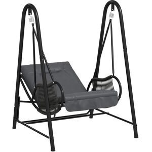 MHSTAR UK LTD Outsunny Rattan Swing Chair, Outdoor Garden Hanging Swing Seat with Stand and Seat Cushion, Porch Hanging Chair for Balcony, Garden, Deck, Dark Grey