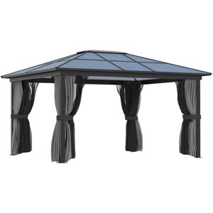 MHSTAR UK LTD Outsunny 3.6 x 4m Hardtop Gazebo with UV Resistant Polycarbonate Roof & Aluminium Frame, Garden Pavilion with Mosquito Netting and Curtains