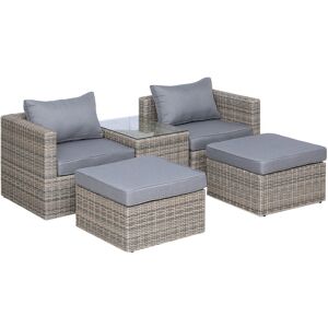 MHSTAR UK LTD Outsunny 5 Piece Rattan Garden Furniture Set w/ 10cm Thick Cushions, Aluminium Frame Wicker Outdoor Balcony Sofa Set with Corner Armchairs, Ottomans,