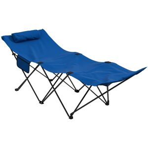 MHSTAR UK LTD Outsunny Foldable Sun Lounger, Outdoor Tanning Sun Lounger Chair with Side Pocket, Headrest, Oxford Seat, for Beach, Yard, Patio, Dark Blue