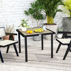 MHSTAR UK LTD Outsunny Garden Table for 4 Person, Square 86 x 86 x 71cm Patio Outdoor Dining Table with 5.4cm Parasol Hole, Easy Clean Slatted Top, Metal Frame, for