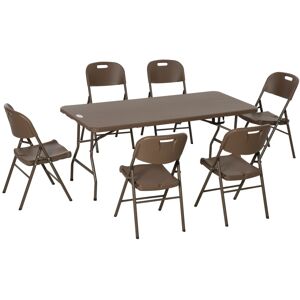 MHSTAR UK LTD Outsunny Patio 7 PCs Resin Rattan Dining Set, Foldable Chairs and Table, with HDPE Molding Process, Portable, Space-saving for Indoor & Outdoor, Dark