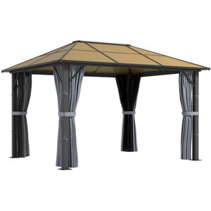 MHSTAR UK LTD Outsunny 3 x 3.6m Garden Aluminium Gazebo Hardtop Roof Canopy Marquee Party Tent Patio Outdoor Shelter with Mesh Curtains & Side Walls - Grey