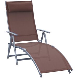 MHSTAR UK LTD Outsunny Sun Lounger Steel Frame Outdoor Folding Chaise Texteline Lounge Chair Recliner with Headrest & 7 Levels Adjustable Backrest, Brown