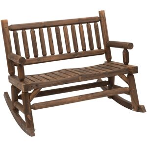MHSTAR UK LTD Outsunny Garden 2-Seater Rocking Bench Wood Frame Rough-Cut Log Loveseat Slatted High Back Rustic Style with Armrests Garden Outdoor Furniture - Dark