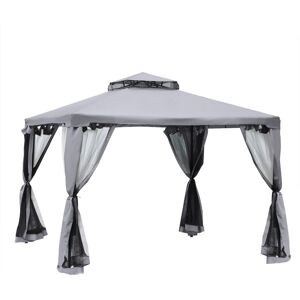 MHSTAR UK LTD Outsunny 3 x 3 Meter Metal Gazebo Garden Outdoor 2-tier Roof Marquee Party Tent Canopy Pavillion Patio Shelter with Netting - Grey
