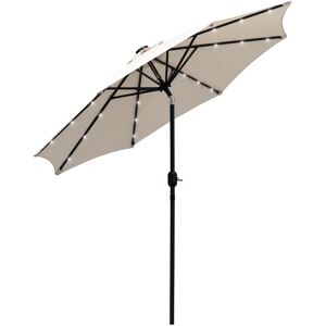 MHSTAR UK LTD Outsunny 2.7m Patio Garden Umbrella Outdoor Parasol with Tilt Crank and 24 LEDs Lights (Cream)