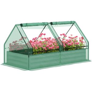 MHSTAR UK LTD Outsunny Raised Garden Bed with Mini Greenhouse, Outdoor Metal Planter Box with Cover, for Herbs and Vegetables, Use for Patio, Garden, Balcony, Green