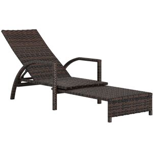MHSTAR UK LTD Outsunny PE Rattan Sun Lounger, Garden Lounger with 4-Level Adjustable Backrest, Outdoor Sunbed with Retractable Footrest for Balcony, Beach, Patio, M