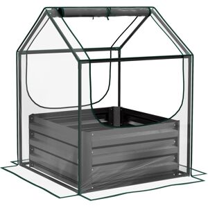 MHSTAR UK LTD Outsunny Raised Garden Bed with Mini Greenhouse, Outdoor Metal Planter Box with Cover, for Herbs and Vegetables, Use for Patio, Garden, Balcony, Clear