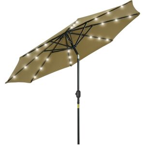 MHSTAR UK LTD Outsunny 2.7m Patio Garden Umbrella Outdoor Parasol with Tilt Crank and 24 LEDs Lights (Brown)