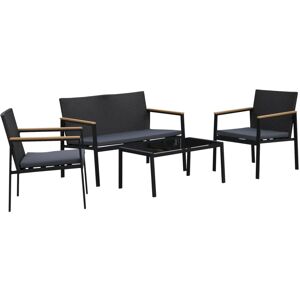 MHSTAR UK LTD Outsunny 4PC Rattan Garden Furniture Set 2 Single Sofa Arm Chairs 1 Bench Loveseat with Cushions & Coffee Table Patio Backyard Wicker Weave