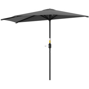 MHSTAR UK LTD Outsunny 3(m) Half Parasol, Semi Round Umbrella with Metal Frame, Crank Handle for Balcony, Garden, Dark Grey