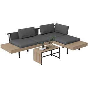 MHSTAR UK LTD Outsunny 3 Pieces Garden Furniture Set with L Shaped Sofa, Table, Cushions, HDPE, Outdoor Patio Sofa Set for Poolside, Grey