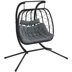 MHSTAR UK LTD Outsunny Outdoor PE Rattan Double-seater Swing Chair with Thick Padded Cushion, Patio Hanging Chair for Two with Metal Stand, Headrest, for Indoor and