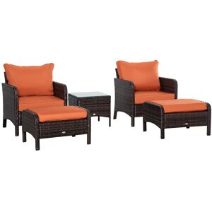 MHSTAR UK LTD Outsunny 5 Pieces PE Rattan Garden Furniture Set with 10cm Thick Padded Cushions, Wicker Weave Outdoor Seating Chairs with 2 Armchairs, 2 Stools, Glas