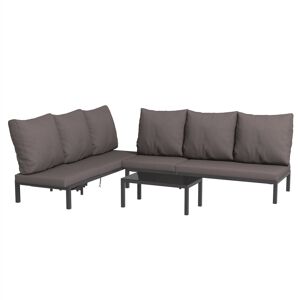 MHSTAR UK LTD Outsunny 3 Pieces Garden Sun Loungers Set with Cushion, 5-level Adjustable Outdoor Recliner Bed Set w/ Glass Top Table, 2-In-1 Design Aluminium Frame