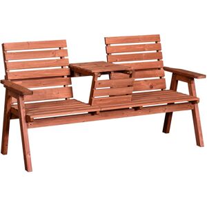 MHSTAR UK LTD Outsunny 2 Seater Wooden Garden Bench with Convertible Middle Table, Outdoor Three-Seater Bench for Patio, Park, Porch and Yard, Red
