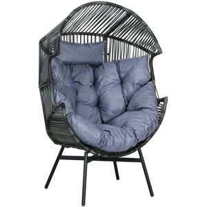 MHSTAR UK LTD Outsunny PE Rattan Leisure Chair with 14cm Thick Seat Cushion, Steel Frame Garden Egg Chair with Comfortable Headrest, Adjustable Feet, Mixed Grey