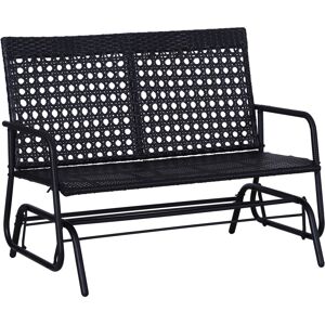 MHSTAR UK LTD Outsunny 2 Seater PE Rattan Glider Bench, Outdoor Loveseat Chair with Steel Frame, Porch Rocking Glider for 2 Person with Armchair, High Back, Black
