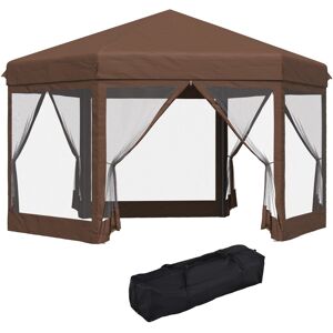 MHSTAR UK LTD Outsunny 3m x 3.5m Hexagonal Pop Up Gazebo, Canopy Tent Sun Shelter for Patio Outdoor Party, Height Adjustable, with Mosquito Netting and Carry Bag -