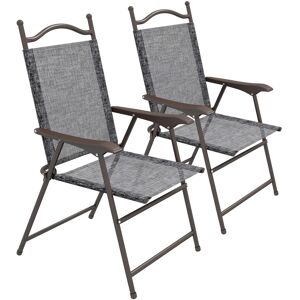 MHSTAR UK LTD Outsunny Folding Chairs Set of 2, Garden Chair with Armrest, Breathable Mesh Fabric Seat, Patio Camping Sports Chairs for Adults, Grey