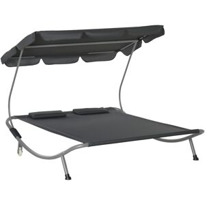 MHSTAR UK LTD Outsunny Patio Double Hammock Sun Lounger Bed w/ Canopy Shelter, Wheels & 2 Pillows, Grey
