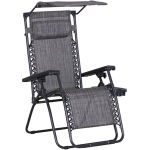 MHSTAR UK LTD Outsunny Zero Gravity Garden Deck Folding Chair Texteline Patio Sun Adjustable Lounger Reclining Seat with Cup Holder and Canopy Shade, Grey