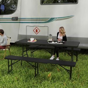MHSTAR UK LTD Outsunny Folding Picnic Table and Bench Set, Rattan Effect Portable Camping Table and Chairs with Carrying Handles for Indoor Outdoor, Dining, Camping