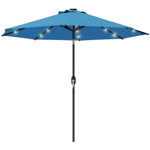 MHSTAR UK LTD Outsunny 2.7m Patio Garden Umbrella Outdoor Parasol Outdoor Market Table Umbrella with Tilt Crank and 24 LEDs Lights Blue
