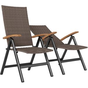 MHSTAR UK LTD Outsunny 2 Pieces Outdoor Folding Dining Chair, PE Rattan Chair with Armrests, High Backrest, for Garden, Camping, Balcony, Porch, Brown