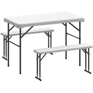 MHSTAR UK LTD Outsunny 3 Piece 4ft Folding Picnic Table and Bench Set, Portable HDPE Camping Table and Chairs with Carrying Handle for Indoor Outdoor, Dining, Campi