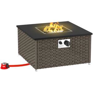 MHSTAR UK LTD Outsunny Rattan Gas Fire Pit Table for Garden, 13 KW Smokeless Propane Fire Pit with Lid, Square Garden Coffee Table with Patio Heater for Outdoor, Pa