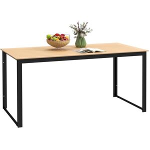 MHSTAR UK LTD Outsunny Garden Table for 6 People, 160 x 80 x 75 cm Rectangle Outdoor Dining Table with Slatted Table Top, Metal Frame, for Balcony, Deck, Teak