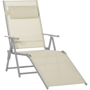 MHSTAR UK LTD Outsunny Steel Fabric Sun Lounger Outdoor Texteline Folding Chaise Lounge Chair Recliner with Portable Design & 7 Adjustable Backrest Positions - Beig