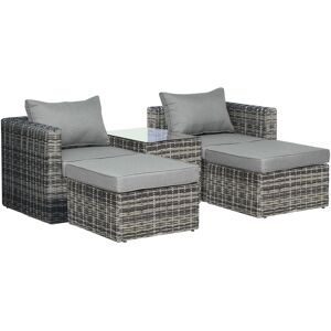 MHSTAR UK LTD Outsunny 5 Piece Rattan Garden Furniture Set w/ 10cm Thick Cushions, Aluminium Frame Wicker Outdoor Balcony Sofa Set with Corner Armchairs, Ottomans,