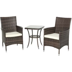 MHSTAR UK LTD Outsunny Garden Outdoor Rattan Furniture Bistro Set 3 PCs Patio Weave Companion Chair Table Set Conservatory (Brown)